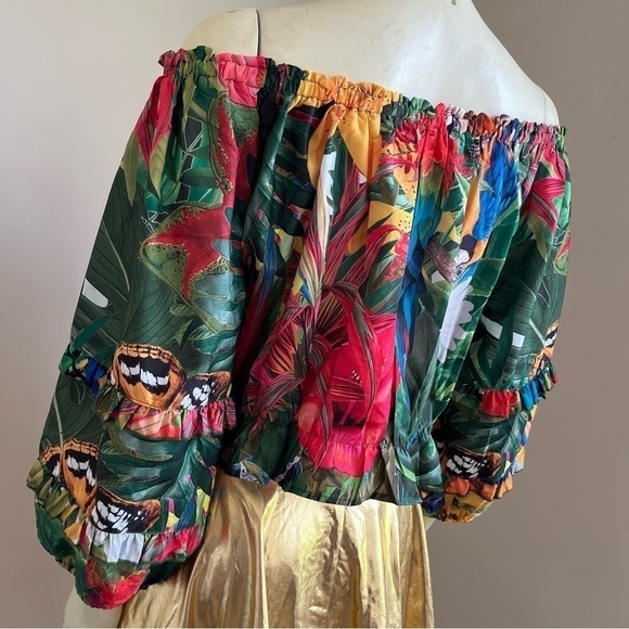Nwt Rachel Zoe Women’s Tropical Butterfly 1/4 Sleeve Off shoulder Cropped Top L - Picture 5 of 16